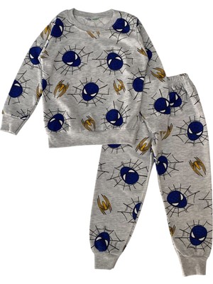 Şeker Kids Erkek Çocuk Pamuklu Gri Örümcek Desen Pijama Takımı