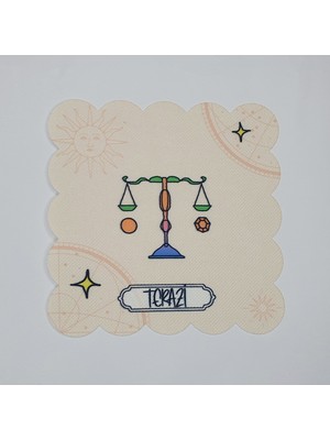 Deco Terazi Burcu Tasarımlı Dijital Baskılı Lazer Kesim Kokteyl Peçetesi