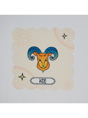 Deco Koç Burcu Tasarımlı Dijital Baskılı Lazer Kesim Kokteyl Peçetesi