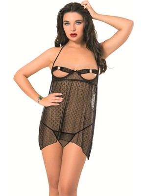 Sistina Siyah Şifon Gecelik - 849 - Beden L 13