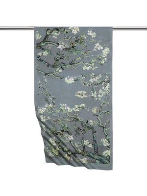 Gri Badem Çiçeği Ipeksi Fular