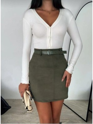 Win Moda Süet Etek Kısa Kemerli /  Belt Suede Skırt Model
