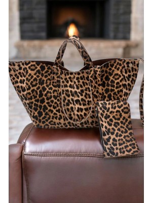 Glemix Robin Leopar Desen Big Shopper Pinterest Cüzdanlı Kadın Omuz Çantası