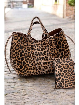 Glemix Robin Leopar Desen Big Shopper Pinterest Cüzdanlı Kadın Omuz Çantası