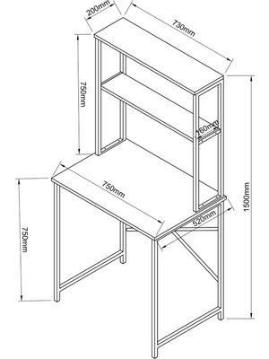 Remaks Metal Çalışma Masası  Raflı Kitaplık Çok Amaçlı Ofis Masa Meşe