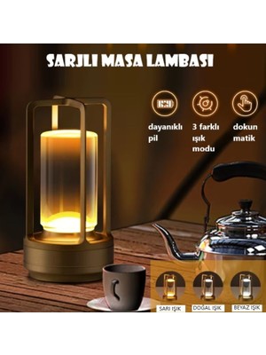 Rultech 1 Adet Silver Sarjlı Masa Lambası Alüminyum Kristal Taşınabilir Dekoratif LED Atmosfer Masa Lambası 3 Renk ile Dokunmatik Kontrol