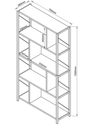 Remaks 5 Raflı Metal Large Kitaplık Dekoratif Kitaplık Antrasit