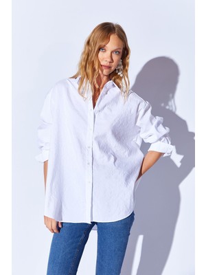 Edition Beyaz Soft Yumuşak  Dokulu Modal Karışımlı Oversize Kadın Gömlek - 9503