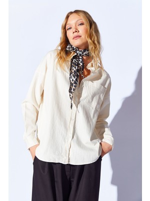 Edition Ekru Oversize Tek Cepli Gabardin Rahat Kesim Soft Dokulu Pamuk Kadın Gömlek - 8174