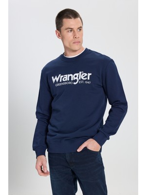 Wrangler W212025410 Lacivert Erkek Yazı Detaylı Iki Iplik Bisiklet Yaka Sweat