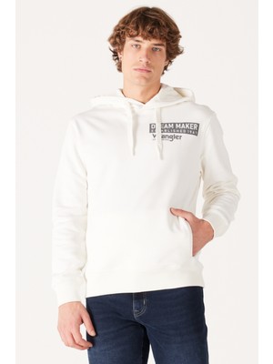 Wrangler W232242102 Ekru Erkek Sol Göğüste Yazı Detaylı Kapüşonlu Iki Iplik Sweat