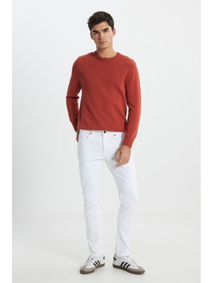 L719E6361312 Beyaz Erkek Luke Slim Fit Dar Kesim Normal Bel Dar Paça Kot Pantolon