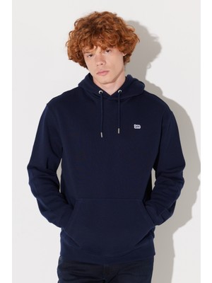 Lee L80YRYA67 Lacivert Erkek Kapüşonlu Kanguru Cepli Iki Iplik Sweat