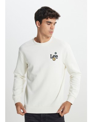 Lee L242503104 Ekru Erkek Saat  Baskılı Bisiklet Yaka Üç Iplik Sweat