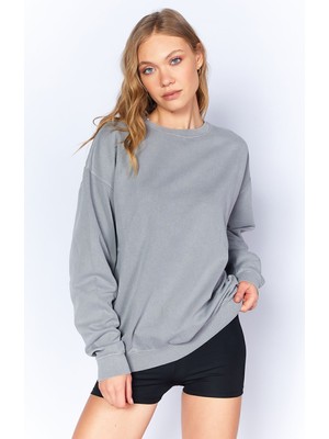 Edition Eskitme/soluk Efektli Basic Kalıp L Örme Sweatshirt | Boyama Gri| EK100278852-8852