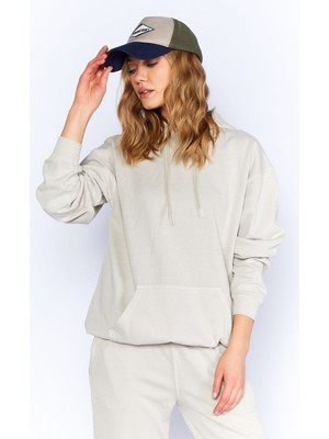 Edition Eskitme/soluk Efektli Regular/normal Kalıp Kapşonlu Kanguru Cepli Örme Sweatshirt | Taş| EK100278851