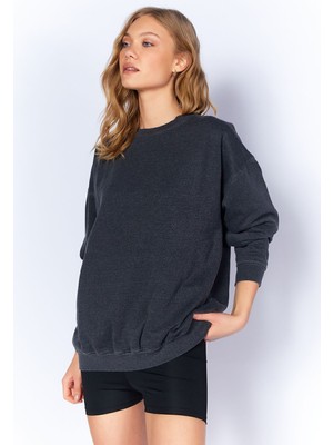 Edition Eskitme/soluk Efektli Basic Kalıp L Örme Sweatshirt | Antrasit| EK100278852-8852