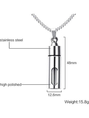 Herşey Nota Saklama Kapsül Kolyesi Ilaç, Dua Kül Not Açılabilen Paslanmaz Çelik Kolye Gümüş