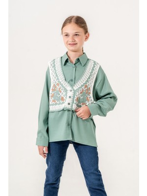Giyicem Kız Çocuk Triko Yelekli Gömlek