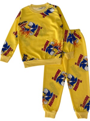 Şeker Kids Erkek Çocuk Pamuklu Sarı Sonic Figürlü Pijama Takımı