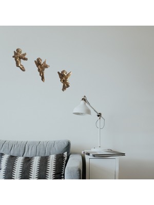 Dekoratif 3’lü Melek Biblosu Müzisyen Melekler Yaldız Renk Mutfak Çocuk Odası Duvar Süsü Hediye