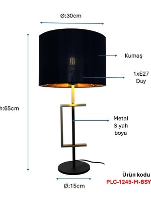 Pulchino Siyah Boyalı Modern Masa Lambası Plc-1245-Ml-1bsy