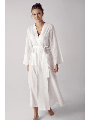 Artış Collection Uzun Sabahlık Ekru Kadın Dokuma Kumaş ile Şık Tasarım ve Rahat Kesim