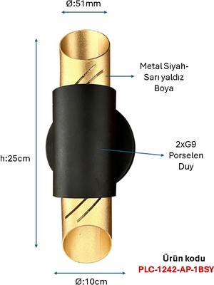 Pulchino Siyah Boyalı Modern Aplik PLC-1242-AP-1BSA