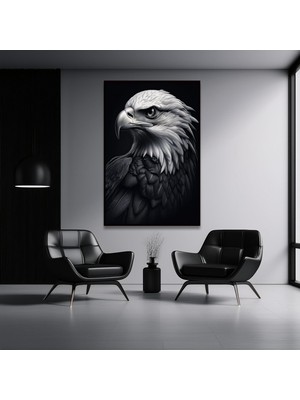 Gaagart Metal Çerçeveli Temperli Cam Tablo Yan Açı Kartal Portresi