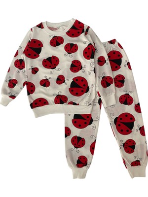 Şeker Kids Kız Çocuk Pamuklu Beyaz Uğur Böceği Desen Pijama Takımı