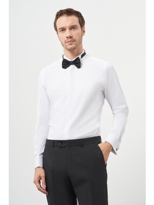 Morven  Erkek Beyaz Manşetli Slim Fit Ata Yaka Gömlek