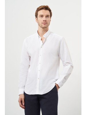 Morven  Erkek Beyaz Pamuk Trend Düğmeli Yaka Dynamic Fit Gömlek