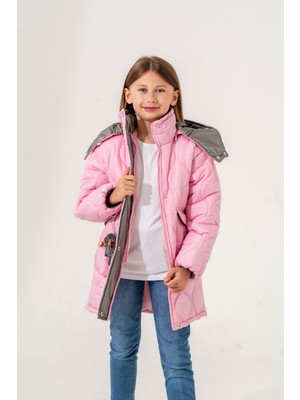Giyicem Kız Çocuk Kapşonu Çıkarılabilir Ayıcıklı Şişme Mont