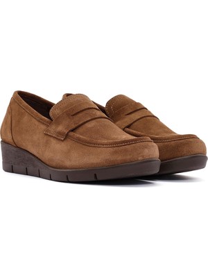 Derimod Kadın Taba Dolgu Topuklu Süet Deri Comfort Loafer 24Wfd236910