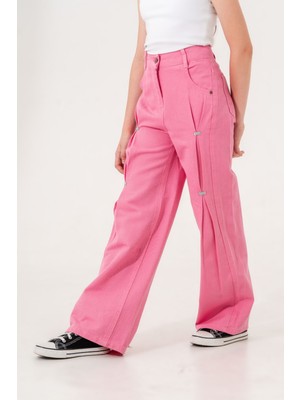 Giyicem Kız Çocuk Önü Ponterezli  Keten Pantolon