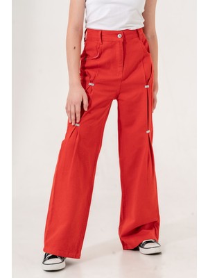 Giyicem Kız Çocuk Önü Ponterezli  Keten Pantolon