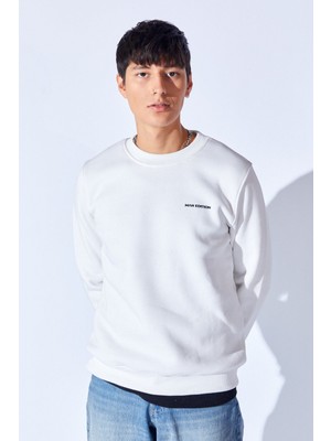 Man Edition Ekru Üç Iplik Şardonlu Lüx  Penye Bisiklet Yaka Yüksek Baskılı Erkek Sweatshirt | EE1000229914