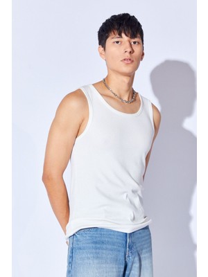 Man Edition Ekru Halter Yaka Ribana Lüx  Erkek Likralı Atlet | EE1000310055
