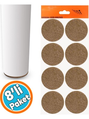 Nzb Yapışkanlı Zemin Koruyucu Keçe 50 mm (8'li Paket) Masa Sandalye Mobilya Koltuk Ayak Keçesi Yuvarlak