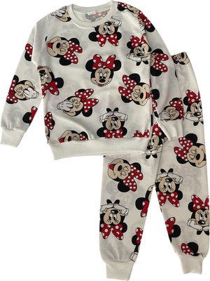 Şeker Kids Kız Çocuk Pamuklu Beyaz Mickey Mouse Desen Pijama Takımı