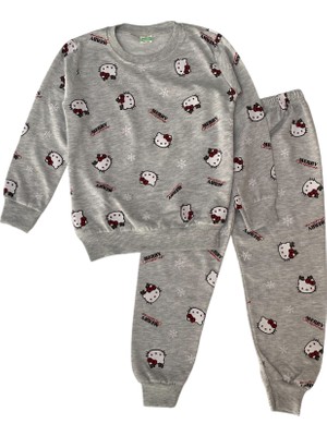 Şeker Kids Kız Çocuk Pamuklu Gri Hello Kitty Desen Pijama Takımı