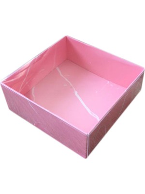 Asetat Kapaklı Karton Kutu Mermer Desenli 8 x 8 x 3 (50 Adet)  Pembe