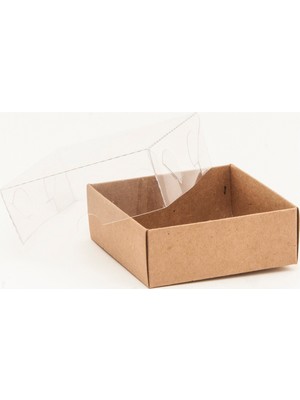Tahtakale Toptancı Asetat Kapaklı Karton Kutu Düz Renk 9 x 9 x 3  cm  (50 Adet)  Kraft