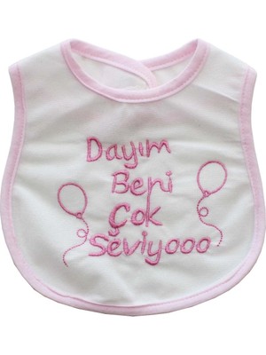 Dayım Beni Çok Seviyor Yazılı Pembe Su Geçirmez Önlük