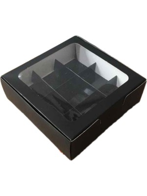 Tahtakale Toptancı Asetat Pencereli Karton Kutu 15 x 15 x 5  cm  9 Bölmeli Kutu (10 Adet)  Siyah