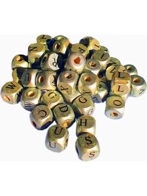 Tahtakale Toptancı Ahşap Küp Harfli  Boncuk 10 x 10 mm 100 Gram  Gold