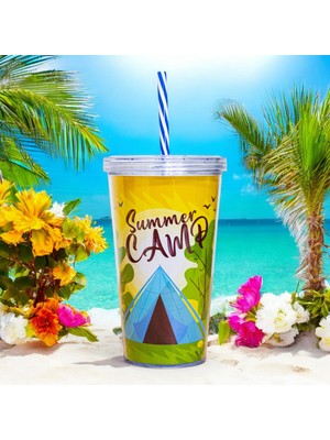 Pipetli Kapaklı Soğuk Içecek Meşrubat Bardağı Çocuk Içecek Bardağı 600 ml