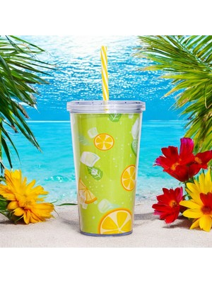 Pipetli Kapaklı Soğuk Içecek Meşrubat Bardağı Çocuk Içecek Bardağı 600 ml