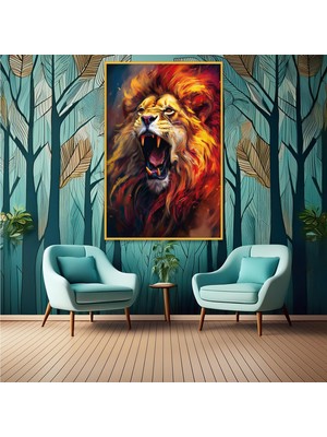 Gaagart Metal Çerçeveli Temperli Cam Tablo Kükreyen Aslan