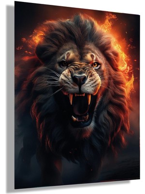 Gaagart Temperli Gerçek Cam Tablo Öfkeli Aslan